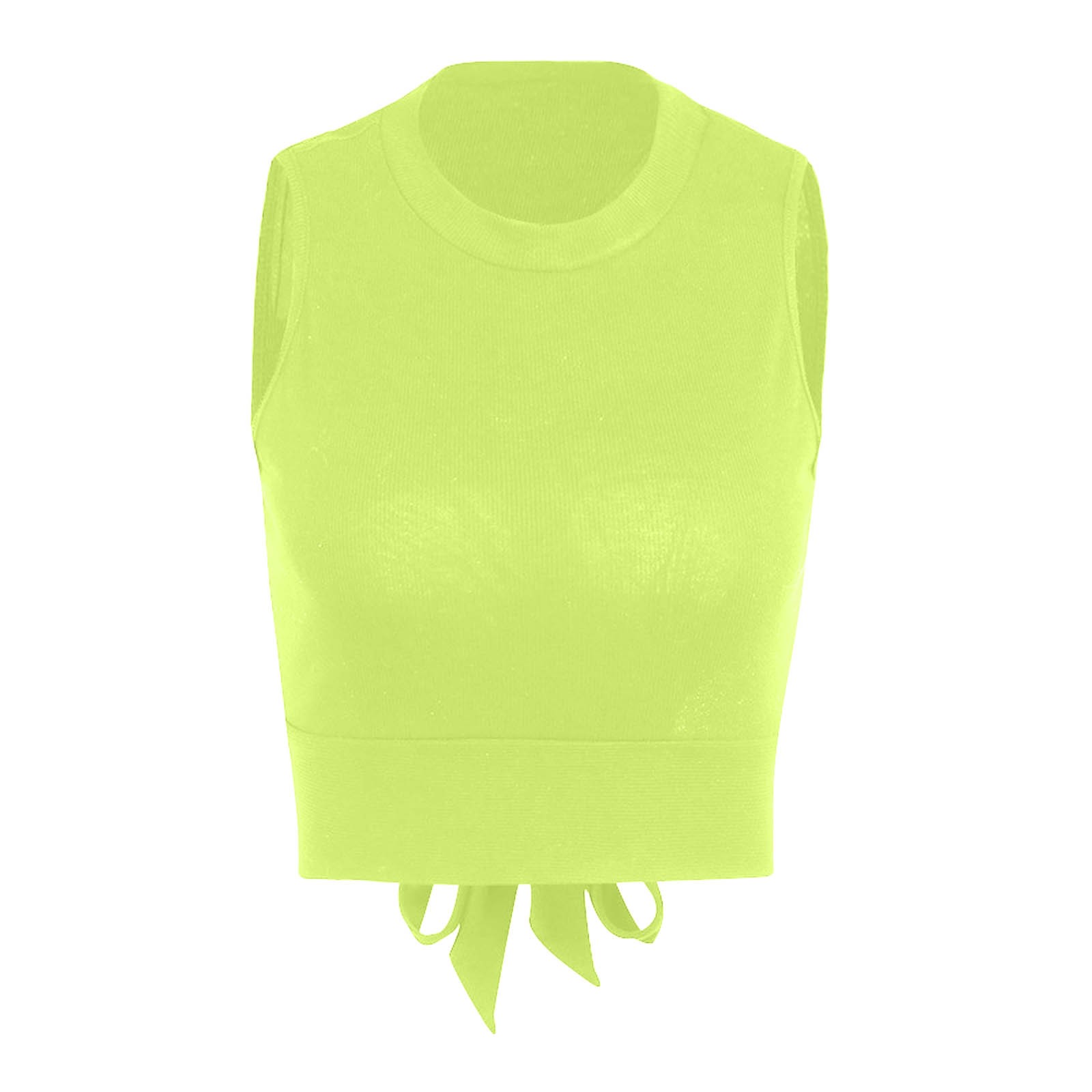 thumbnail image 5 of Camiseta sin mangas de punto acanalado para mujer: lazo en la espalda, diseño corto, espalda sexy, ropa informal., 5 of 5